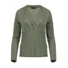 Conquista Women's Dusty Green Long Sleeve, Faux Wrap Top In Stretch Jersey Sustainable Fabric In Green
