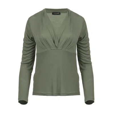 Conquista Women's Dusty Green Long Sleeve, Faux Wrap Top In Stretch Jersey Sustainable Fabric