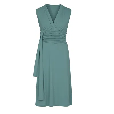 Conquista Women's Dusty Green Sleeveless V-neck Wrap Dress – Soft Viscose Jersey