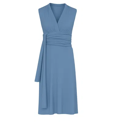 Conquista Women's Dusty Light Blue Sleeveless Jersey Dress With Waist Tie In Viscose & Elastane