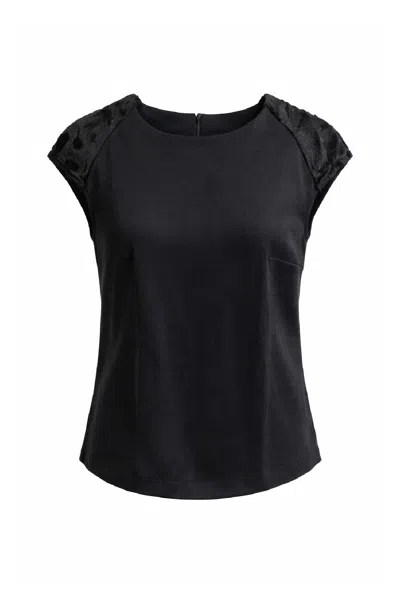 Conquista Women's Elegant Black Top With Textured Cap Sleeves