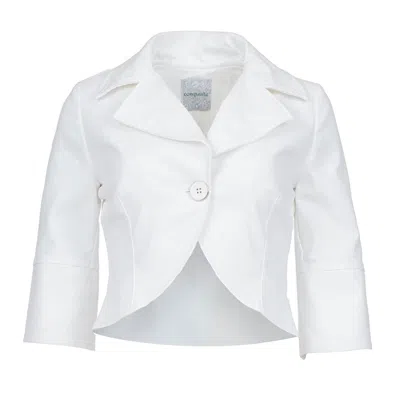 Conquista Women's Elegant White Cropped Jacket With Unique Button Detailing