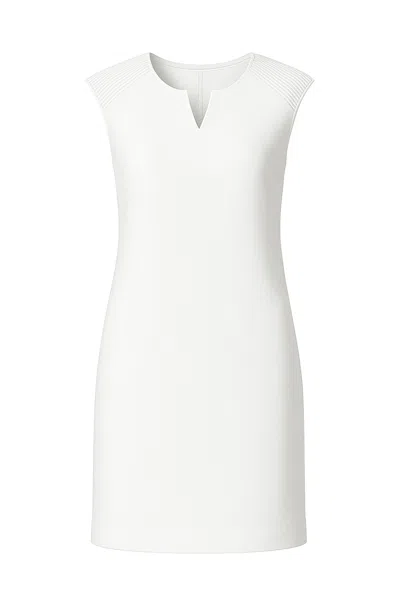 Conquista Women's Elegant White Punto Di Roma Knit Dress With Cap Sleeves
