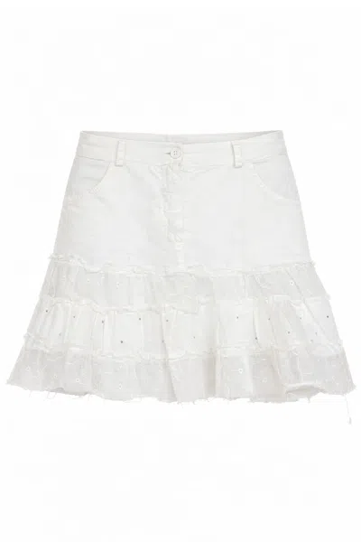 Conquista Women's Embroidered Tiered Mini Skirt In White