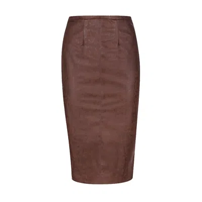 Conquista Women's Faux Leather High Waist Pencil Skirt Brown