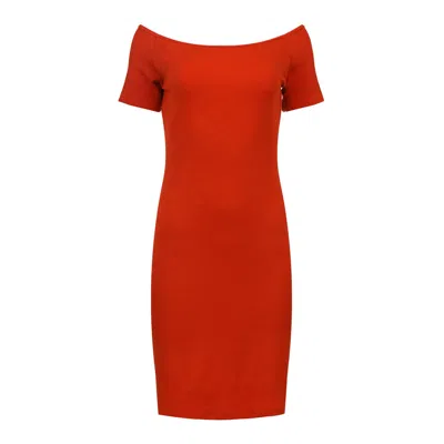 Conquista Women's Fiery Red Off-shoulder Fitted Dress