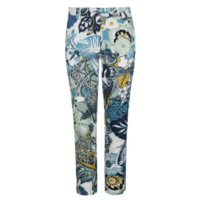 Conquista Women's Floral Cotton Pants In Blue & Green Shades