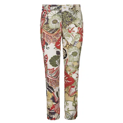 Conquista Women's Floral Cotton Pants In Earthy Shades In White