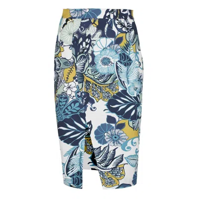 Conquista Women's Floral Cotton Pencil Skirt In Blue & Green Shades In Multi