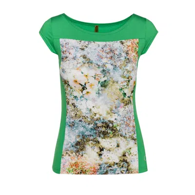Conquista Women's Floral Print Boat Neck Top In Green
