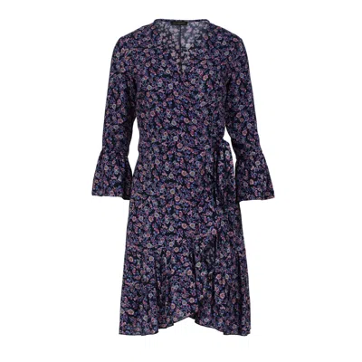 Conquista Women's Floral Print Viscose Wrap Dress With Bell Sleeves In Blue