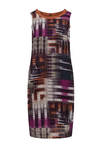 Conquista Women's Geometric Print Satin Dress With Contrast Neckline In Multi