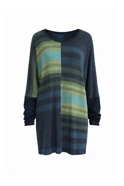 Conquista Women's Green Abstract Stripe Long-sleeve Tunic Top