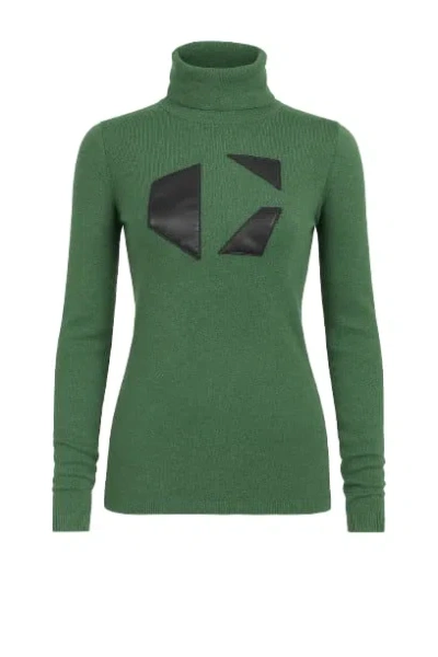 Conquista Women's Green Applique Detail Polo Neck Top