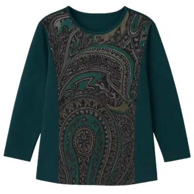 Conquista Women's Green Batwing Print Top
