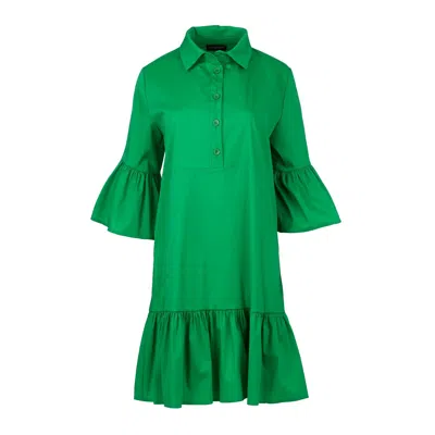 Conquista Women's Green Bell Sleeve Dress With Ruffle Hem