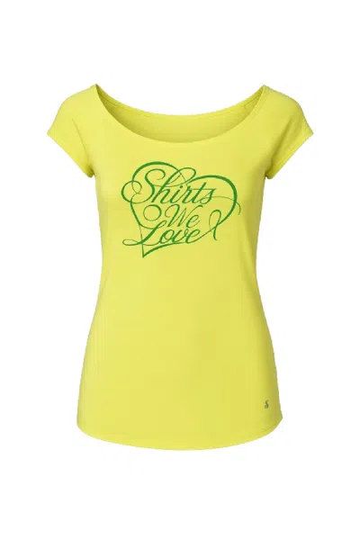 Conquista Women's Green Bright Yellow Graphic Tee With “shirts We Love” Print
