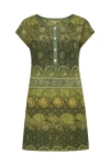 Conquista Women's Green Button Detail Print Dress In Green