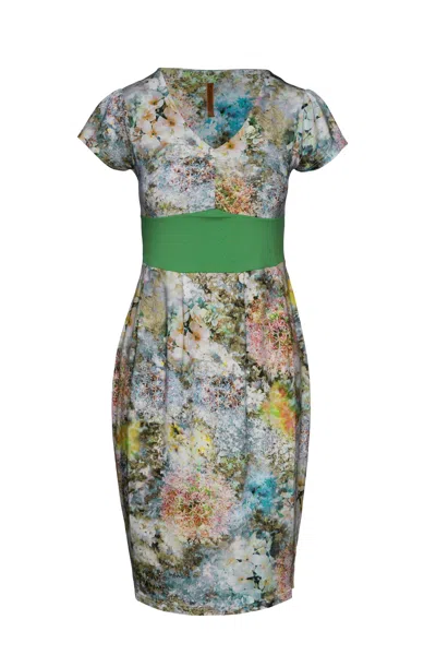 Conquista Women's Green Cap Sleeved Floral Print Dress