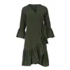 Conquista Women's Green Dark Olive Wrap Dress With Ruffle Detail – Viscose Blend In Green