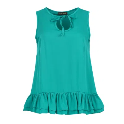 Conquista Women's Green Emerald Breeze Ruffle Hem Top