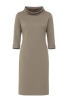 Conquista Women's Green Faux Leather Detail Shift Dress Olive. In Brown