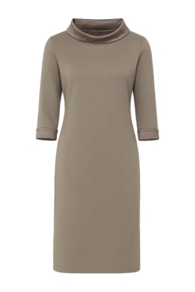 Conquista Women's Green Faux Leather Detail Shift Dress Olive. In Brown