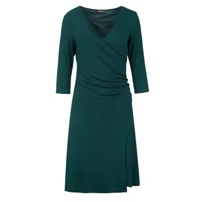 Conquista Women's Green Faux Wrap Dress In Sustainable Fabric