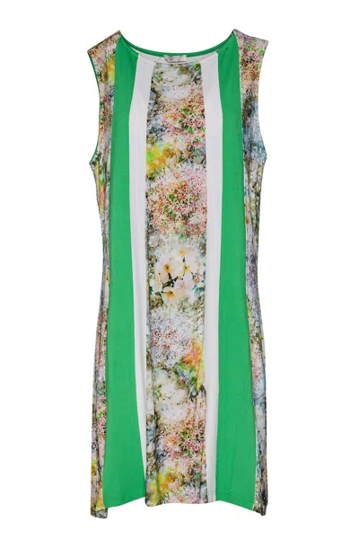 Conquista Women's Green Floral A Line Dress Plus Size