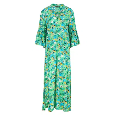 Conquista Women's Green Floral Kaftan Style Maxi Dress