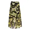 Conquista Women's Green Floral Print Sheer Tiered Skirt – Semi-maxi Length, Elastic Waist In Green