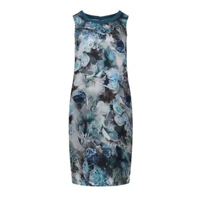 Conquista Women's Green Floral Print Sleeveless Dress With Hidden Zip - Teal Blue