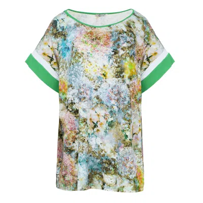 Conquista Women's Green Floral Stretch Jersey Short Sleeve Top Plus Size