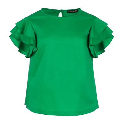 Conquista Women's Green Frill Detail Top