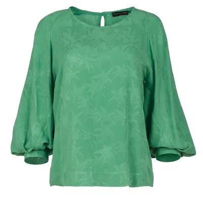 Conquista Women's Green Jacquard Top With Bishop Sleeves