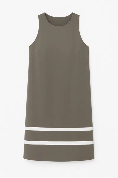 Conquista Women's Green Khaki Sleeveless Dress With White Stripe Detail