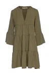 Conquista Women's Green Khaki Tencel Gathered Seams Dress In Green