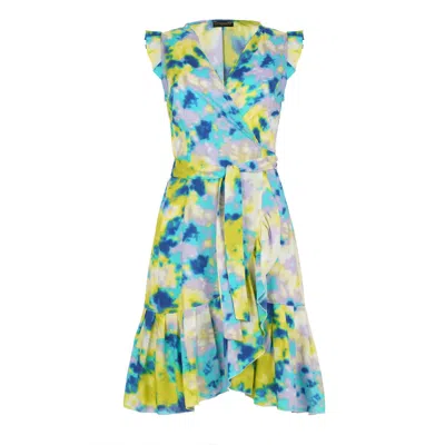 Conquista Women's Green Lemon Splash Watercolor Viscose Dress