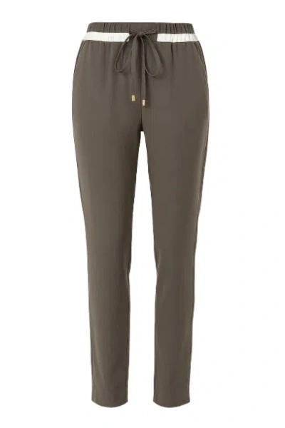 Conquista Women's Green Long Khaki Pants With Cream Panel In Brown