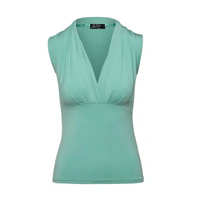 Conquista Women's Green Mint Sleeveless Faux Wrap Top