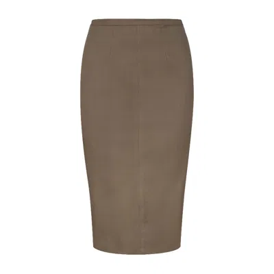 Conquista Women's Green Olive Fitted Midi Skirt
