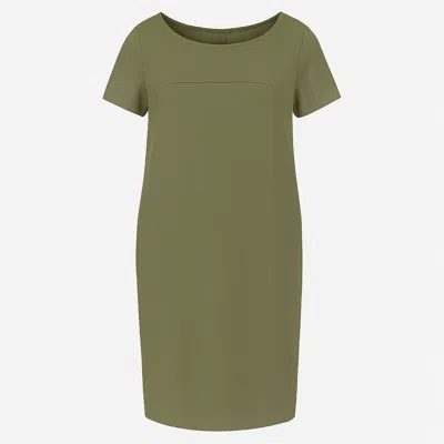 Conquista Women's Green Olive Sack Style Punto Di Roma Short Sleeve Dress