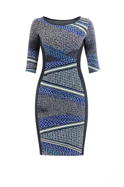 Conquista Women's Green Print & Panel Stretch Dress