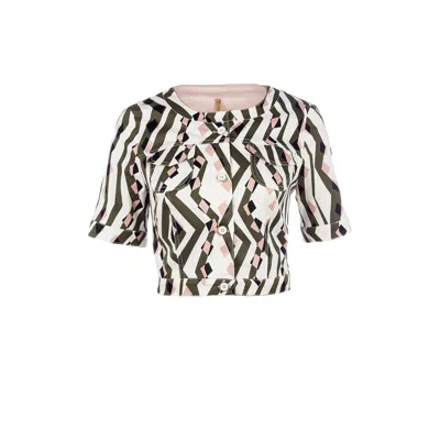 Conquista Women's Green Print Cropped Jacket