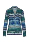 Conquista Women's Green Print Faux Wrap Jersey Top In Green