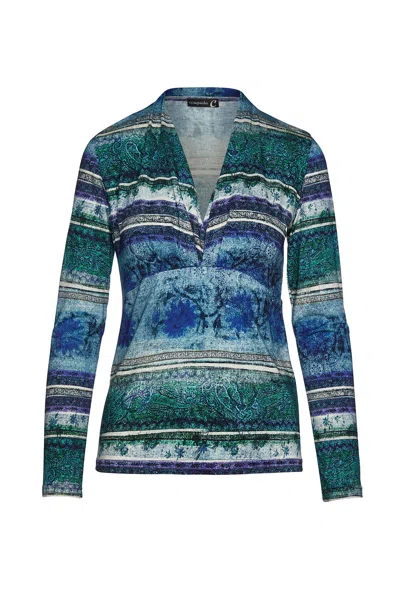 Conquista Women's Green Print Faux Wrap Jersey Top