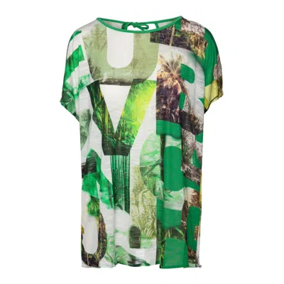 Conquista Women's Green Print Flama Top With Tie Detail