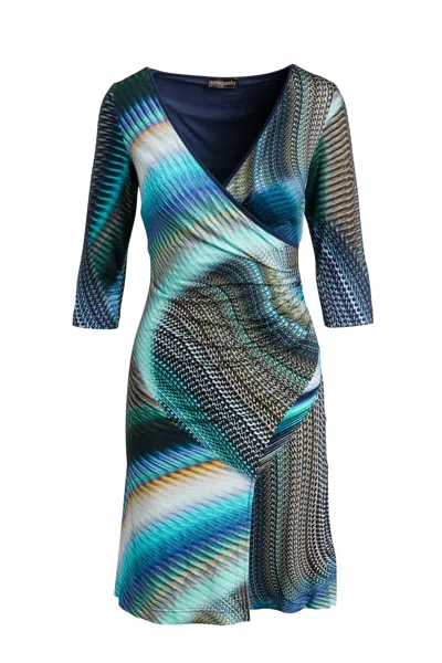 Conquista Women's Green Print Jersey Faux Wrap Dress In Petrol