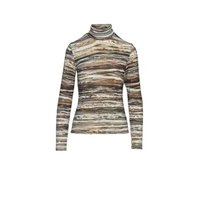 Conquista Women's Green Print Long Sleeve Knit Polo Neck Jumper