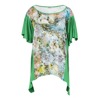 Conquista Women's Green Print Stretch Jersey Top With A Pointed Hemline Plus Size